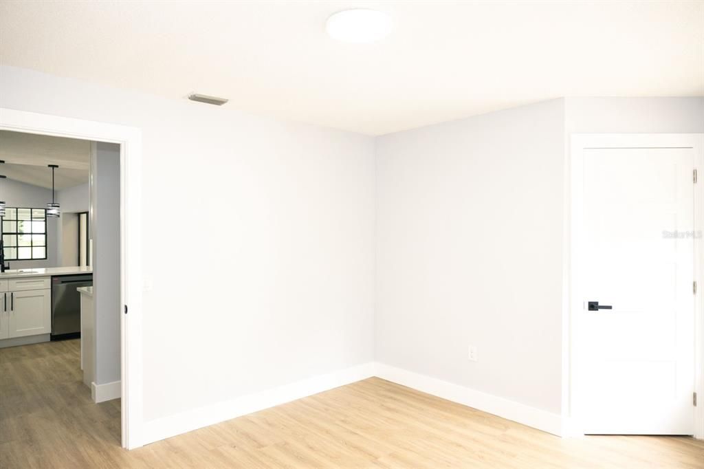 Empty room, Interior, Kitchen, Pendant Lights, Wood Texture Flooring