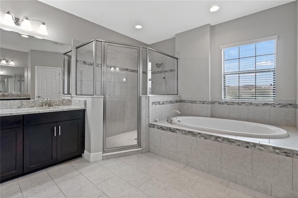 Bathroom, Dual Sink Vanities, Glass Shower, Interior, Recessed Lighting