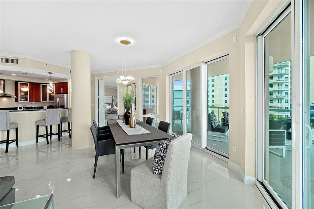Dining room, Interior, Kitchen, Marble, Pendant Lights, Recessed Lighting, Water