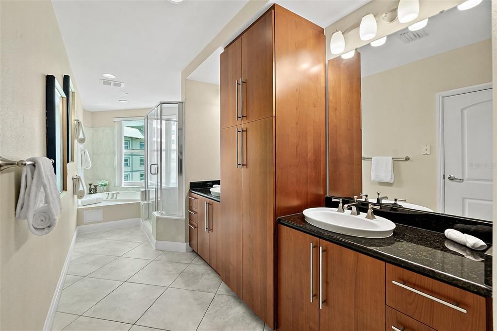 Bathroom, Dual Sink Vanities, Glass Shower, Interior, Recessed Lighting