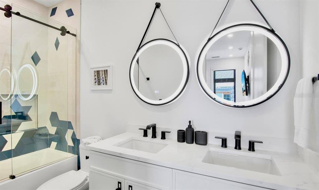 Bathroom, Dual Sink Vanities, Glass Shower, Interior, Recessed Lighting