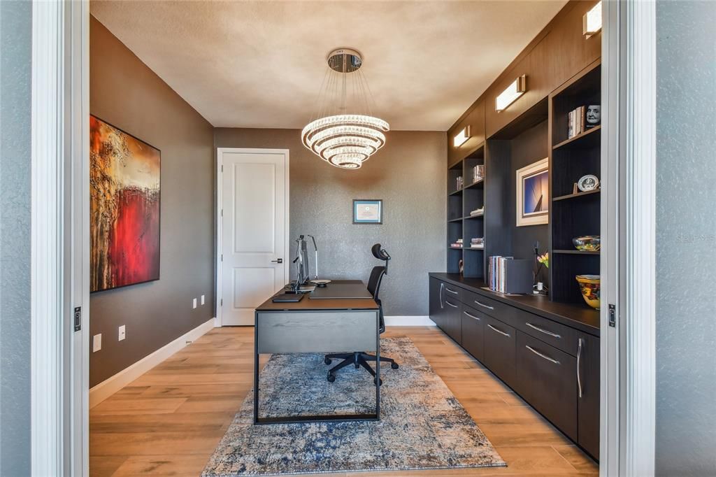 Chandelier, Home Office, Interior, Pendant Lights, Wood Texture Flooring
