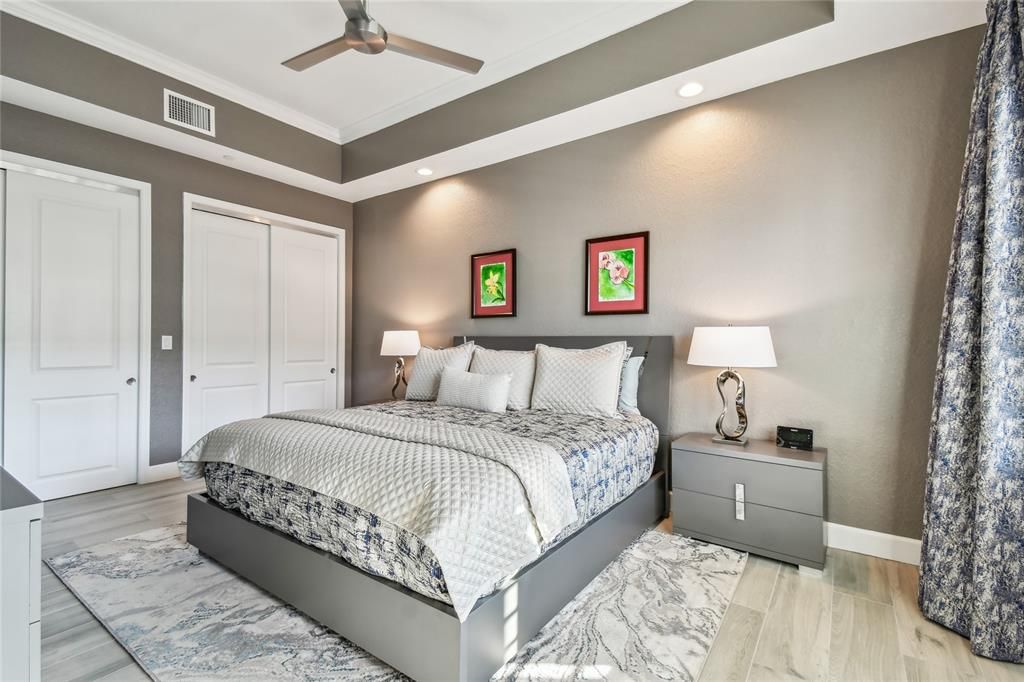 Bedroom, Interior, Recessed Lighting, Wood Texture Flooring