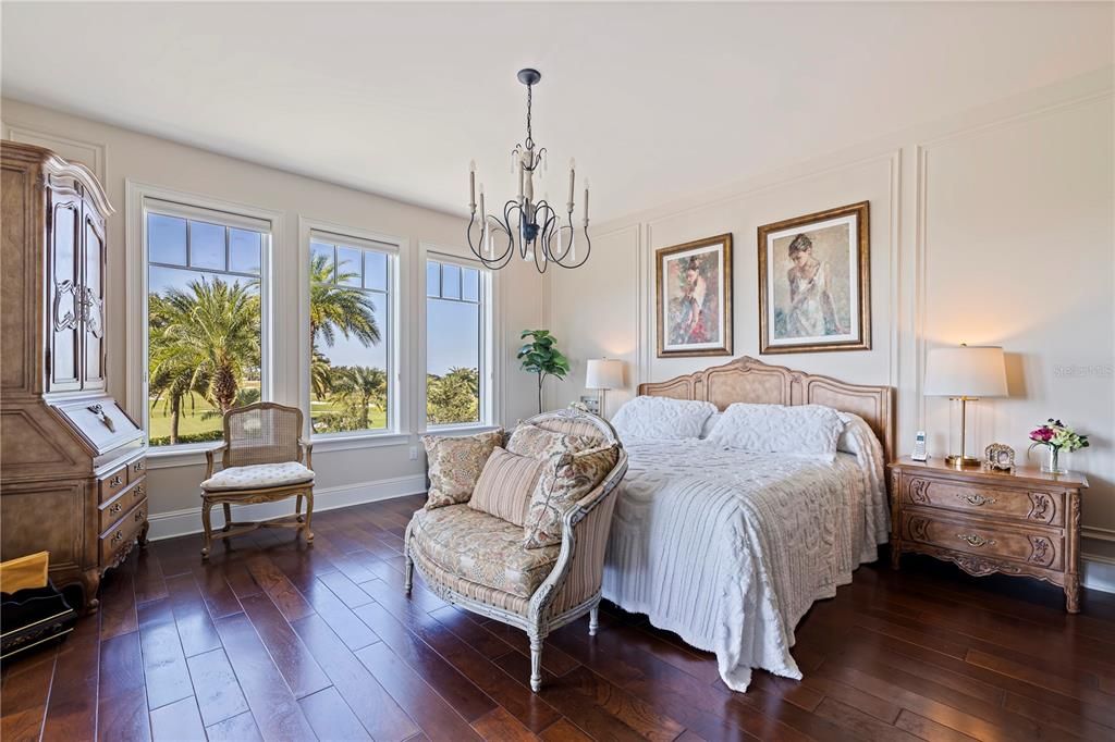 Bedroom, Chandelier, Interior, Wood Texture Flooring