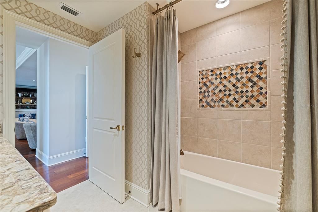 Bathroom, Interior, Recessed Lighting, Wood Texture Flooring