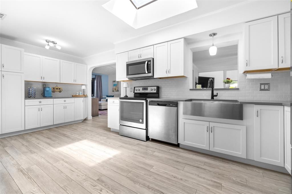 Interior, Kitchen, Pendant Lights, Stainless Steel Appliances, Wood Texture Flooring