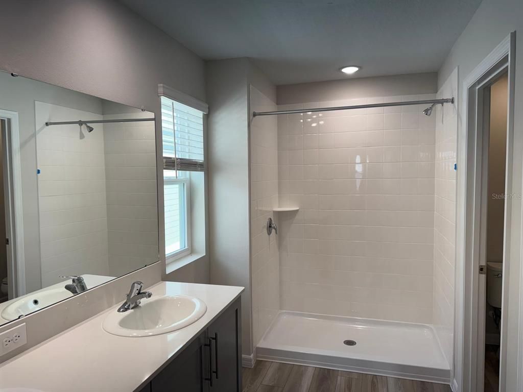 Bathroom, Interior, Recessed Lighting, Wood Texture Flooring