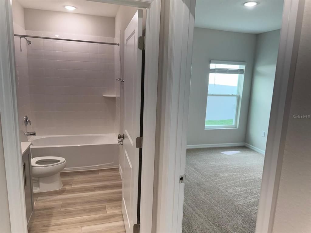 Bathroom, Interior, Recessed Lighting, Wood Texture Flooring