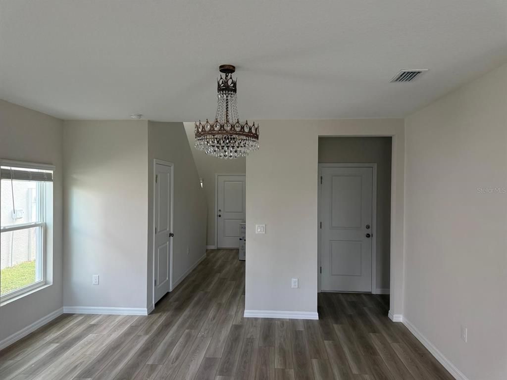 Chandelier, Empty room, Interior, Wood Texture Flooring