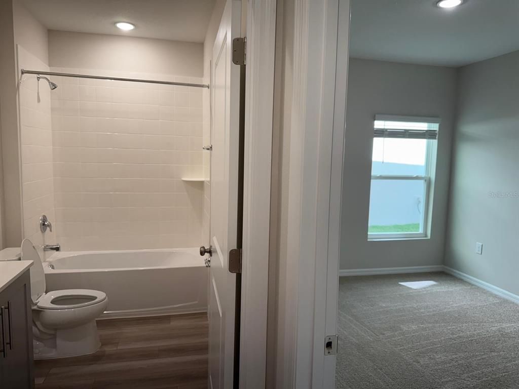 Bathroom, Interior, Recessed Lighting, Wood Texture Flooring