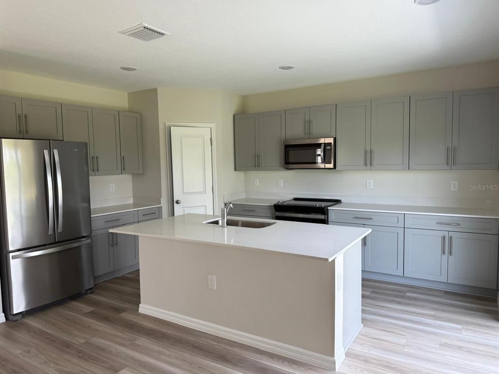 Interior, Kitchen, Recessed Lighting, Wood Texture Flooring