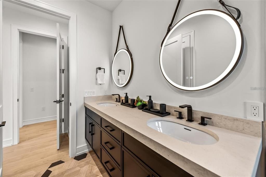 Bathroom, Dual Sink Vanities, Interior, Wood Texture Flooring