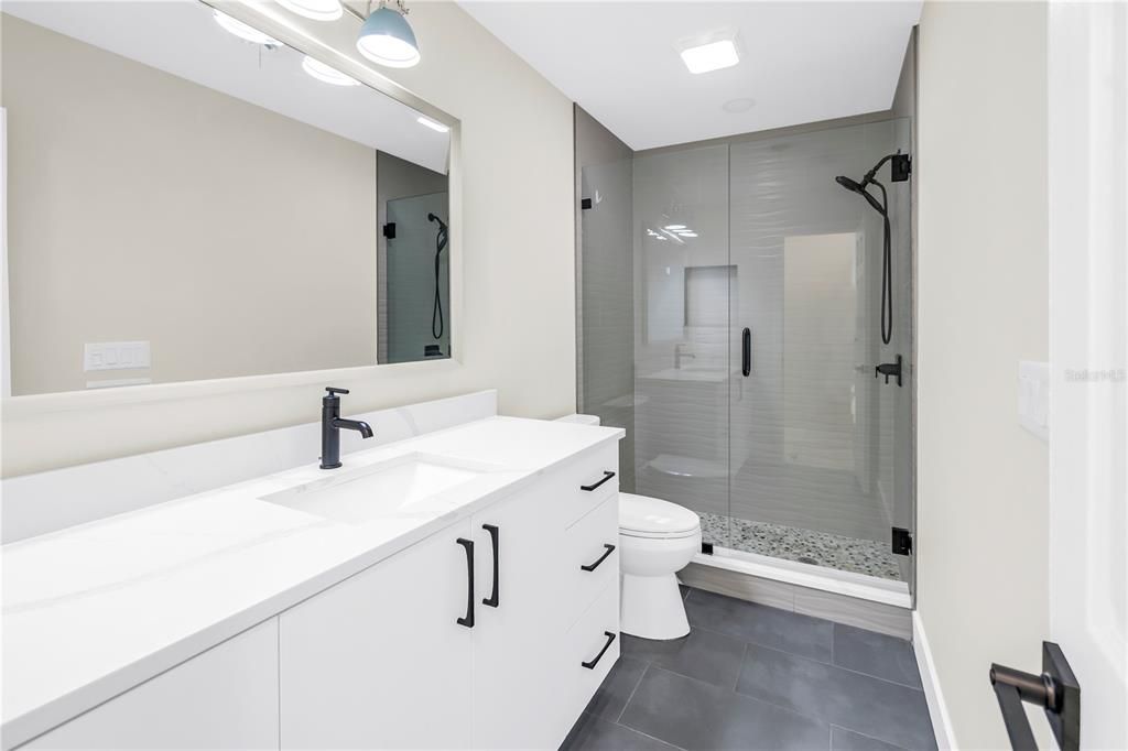 Bathroom, Glass Shower, Interior, Recessed Lighting