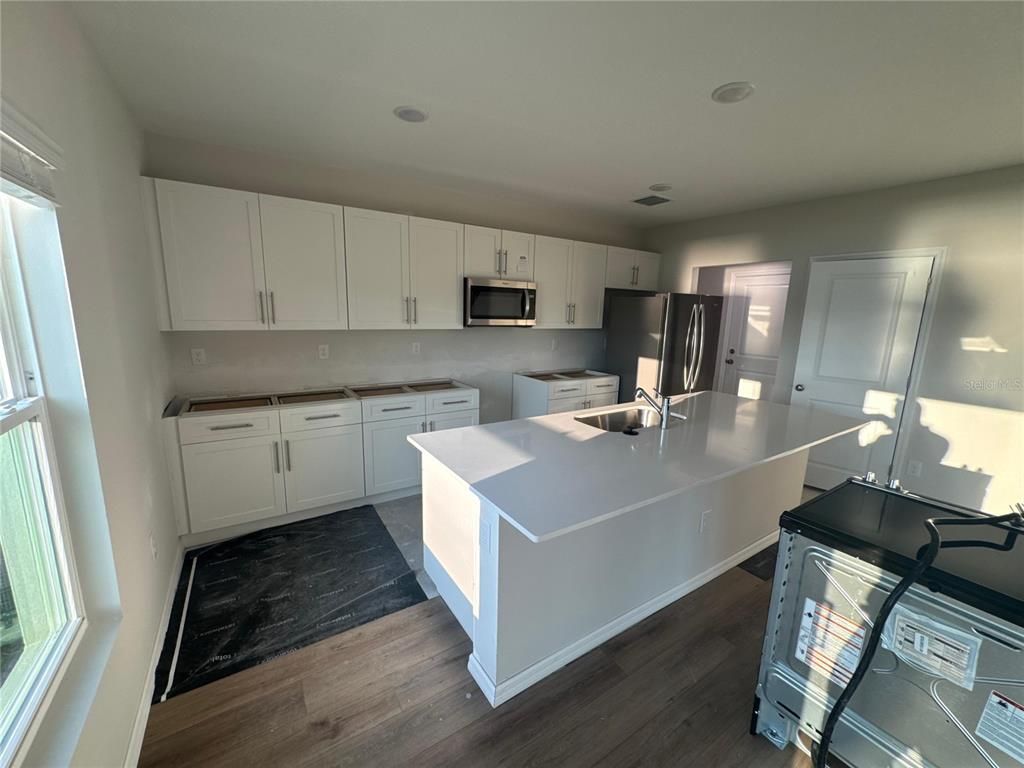 Interior, Kitchen, Recessed Lighting, Wood Texture Flooring