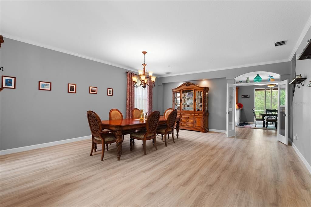 Chandelier, Dining room, Interior, Wood Texture Flooring