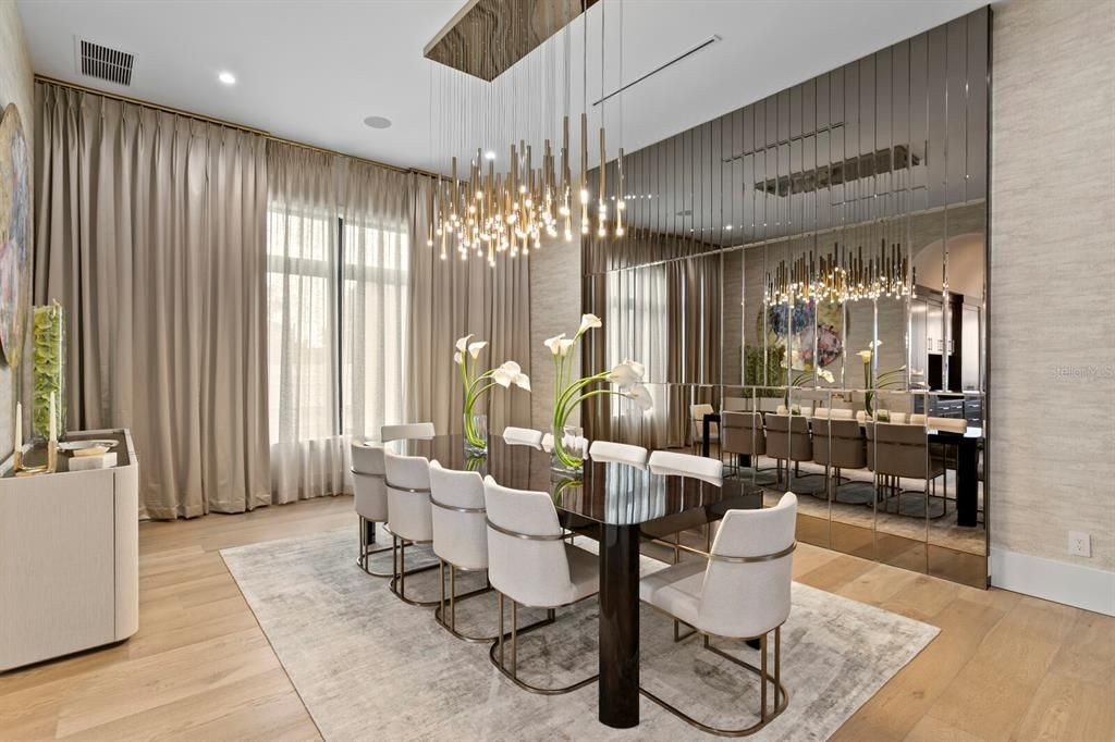 Dining room, Interior, Pendant Lights, Recessed Lighting, Wood Texture Flooring