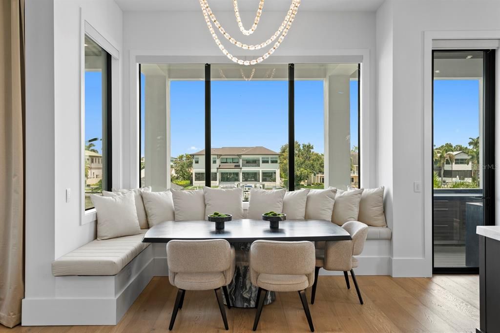 Dining room, Interior, Pendant Lights, Wood Texture Flooring