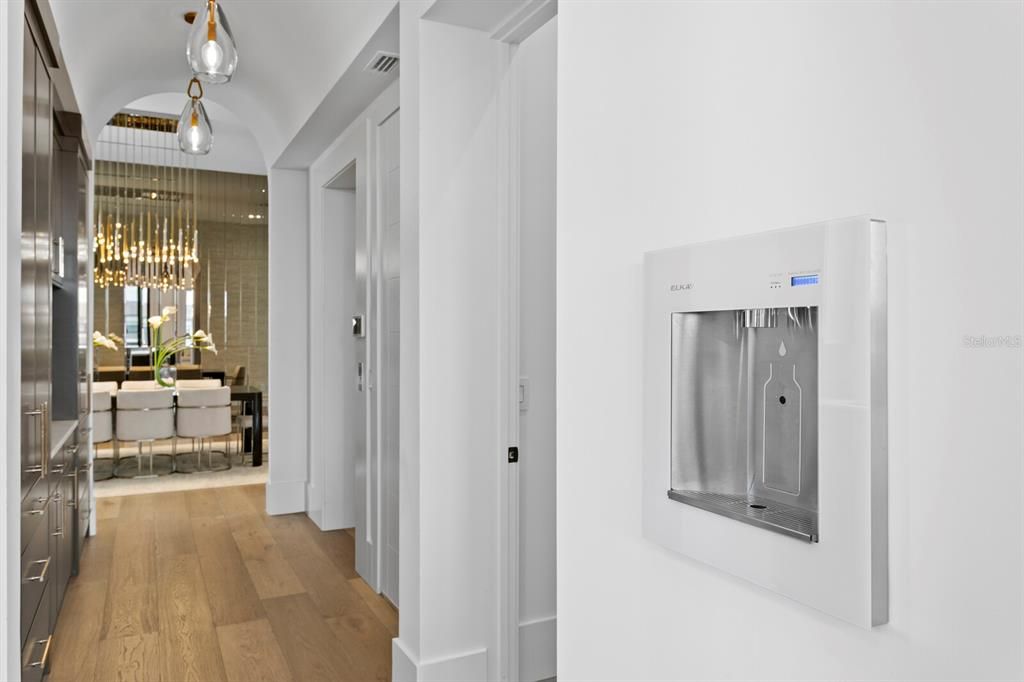 Dining room, Interior, Kitchen, Pendant Lights, Stainless Steel Appliances, Wood Texture Flooring