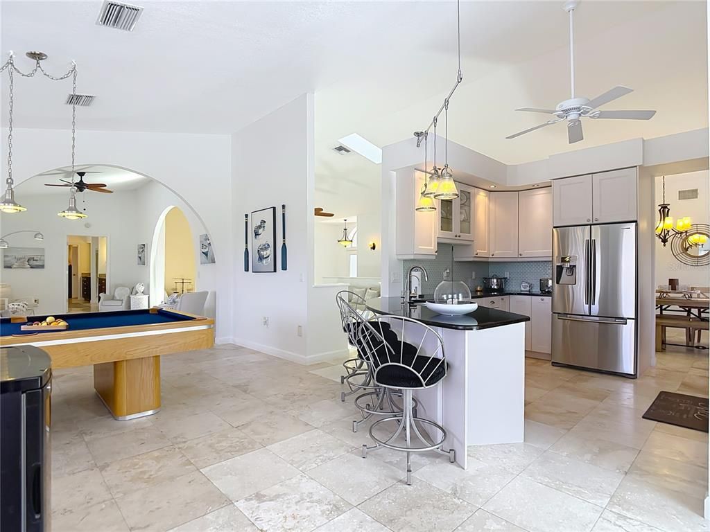 Billiard Table, Game Room, Interior, Kitchen, Pendant Lights, Stainless Steel Appliances