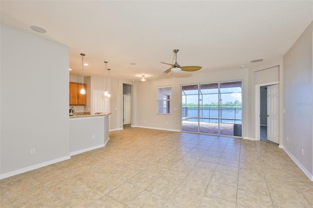 Empty room, Interior, Kitchen, Pendant Lights, Water
