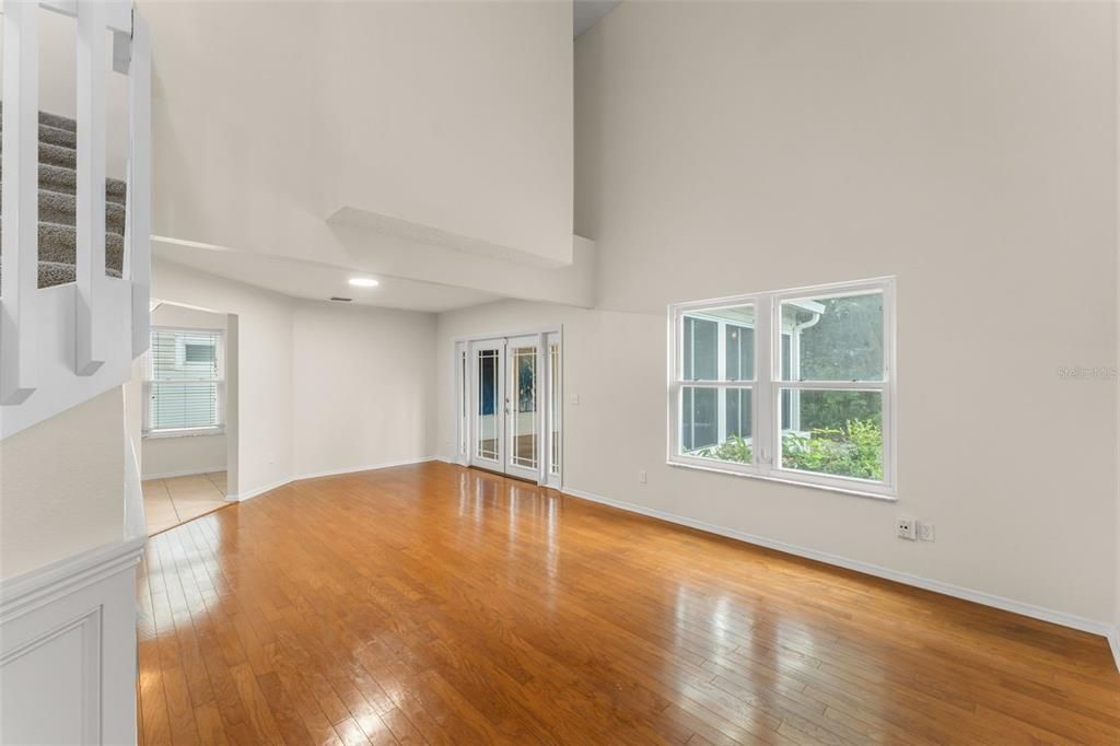 Empty room, Interior, Recessed Lighting, Wood Texture Flooring