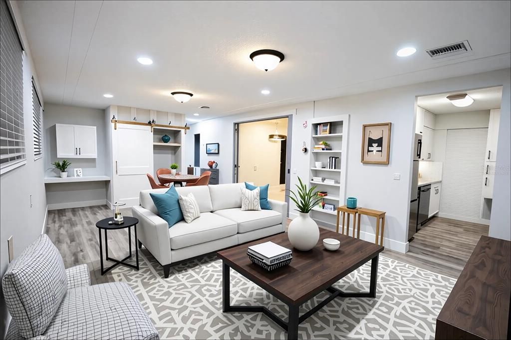 Dining room, Interior, Kitchen, Living room, Pendant Lights, Recessed Lighting, Wood Texture Flooring