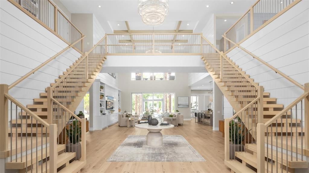 Chandelier, Interior, Living room, Recessed Lighting, Wood Texture Flooring