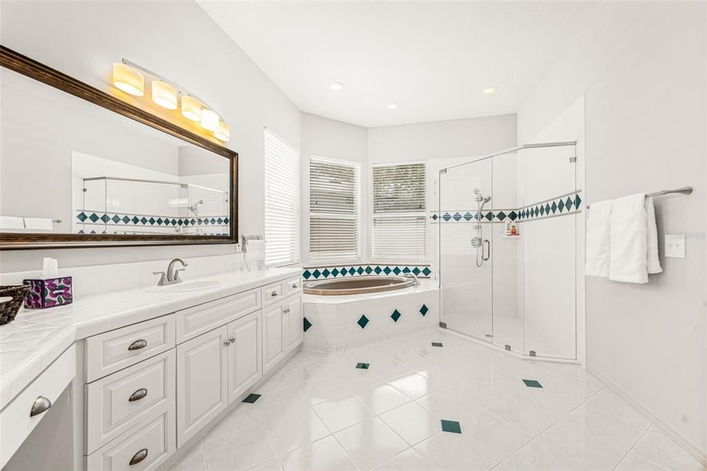 Bathroom, Dual Sink Vanities, Glass Shower, Interior, Recessed Lighting
