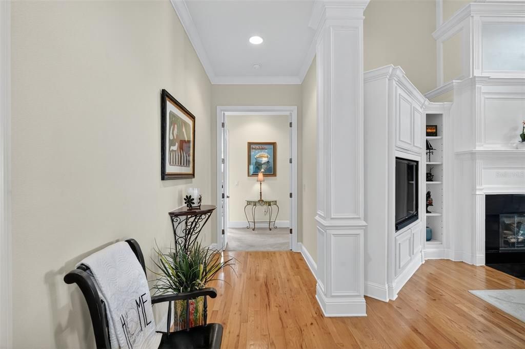 Fireplace, Interior, Recessed Lighting, Wood Texture Flooring
