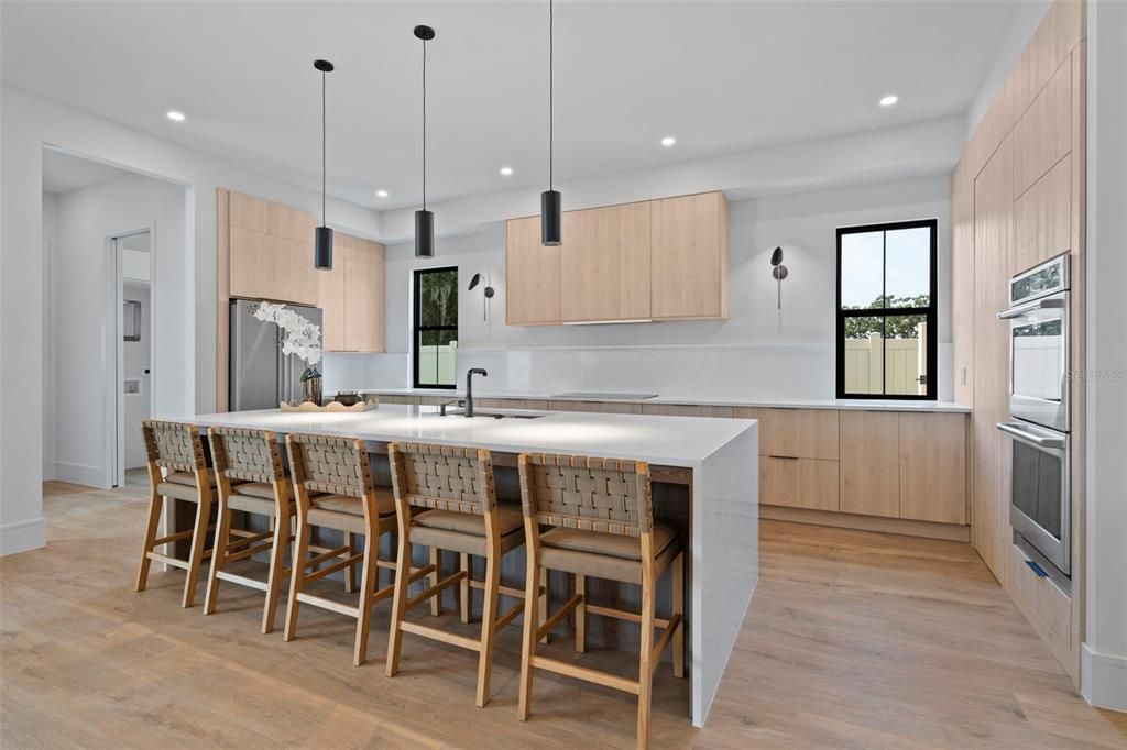 Interior, Kitchen, Pendant Lights, Recessed Lighting, Wood Texture Flooring