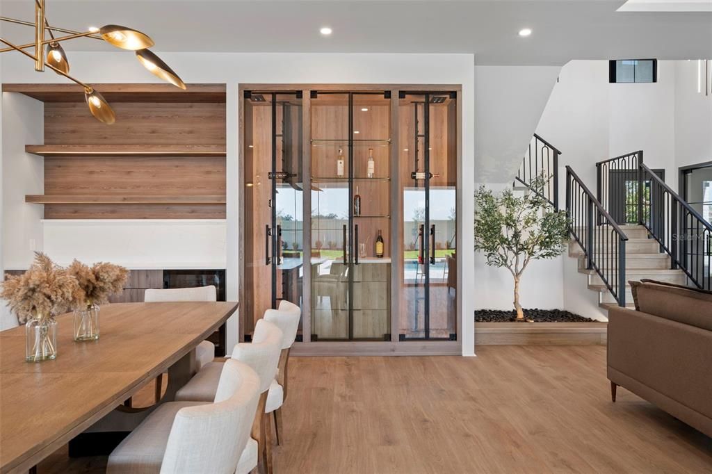 Dining room, Interior, Recessed Lighting, Wood Texture Flooring