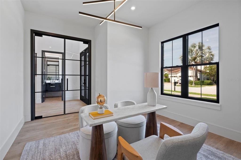 Home Office, Interior, Recessed Lighting, Wood Texture Flooring