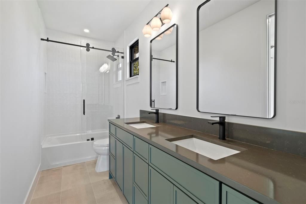 Bathroom, Dual Sink Vanities, Glass Shower, Interior, Recessed Lighting