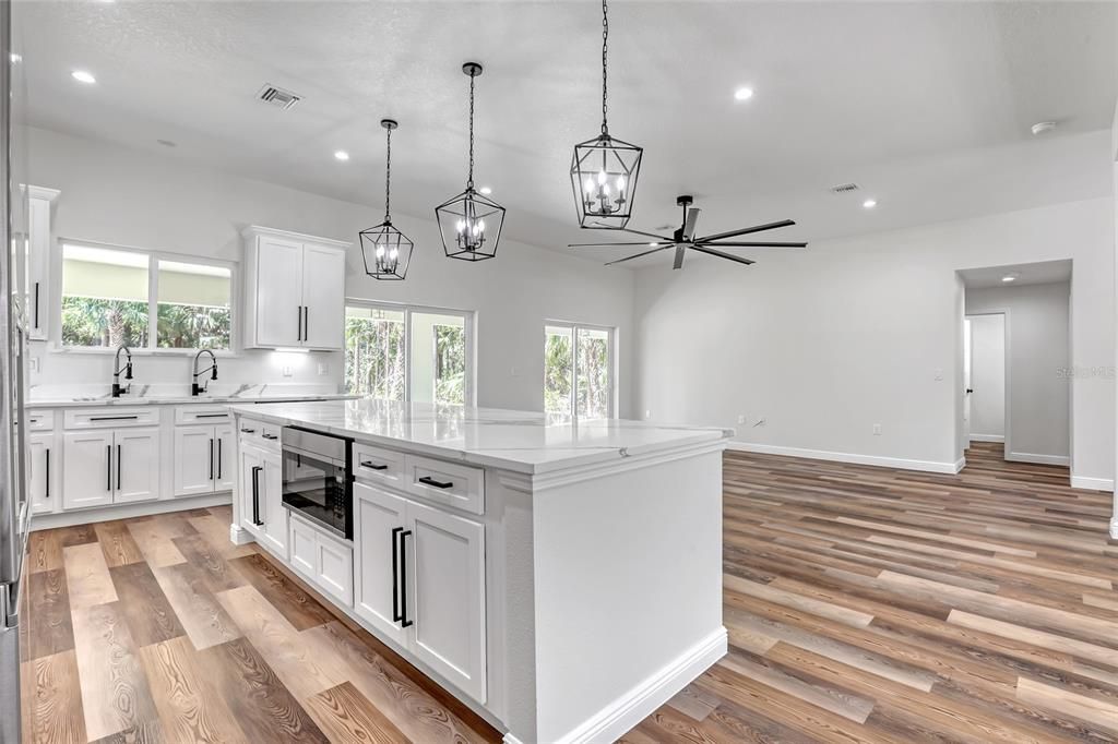 Interior, Kitchen, Pendant Lights, Recessed Lighting, Wood Texture Flooring