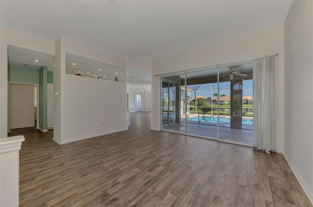 Empty room, Interior, Recessed Lighting, Wood Texture Flooring