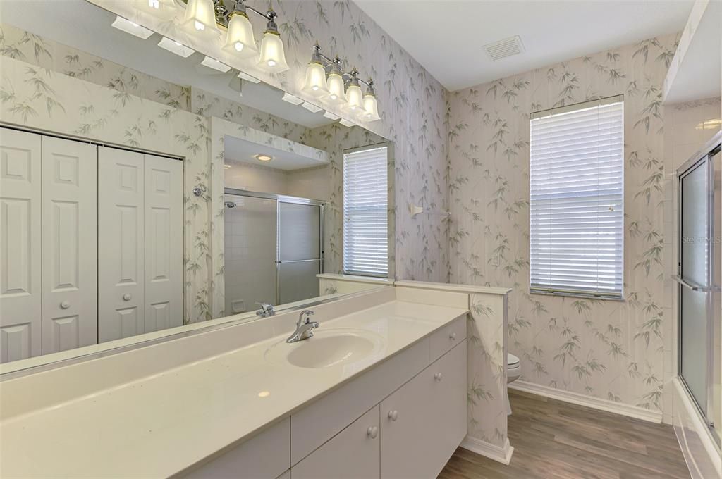 Bathroom, Glass Shower, Interior, Wood Texture Flooring