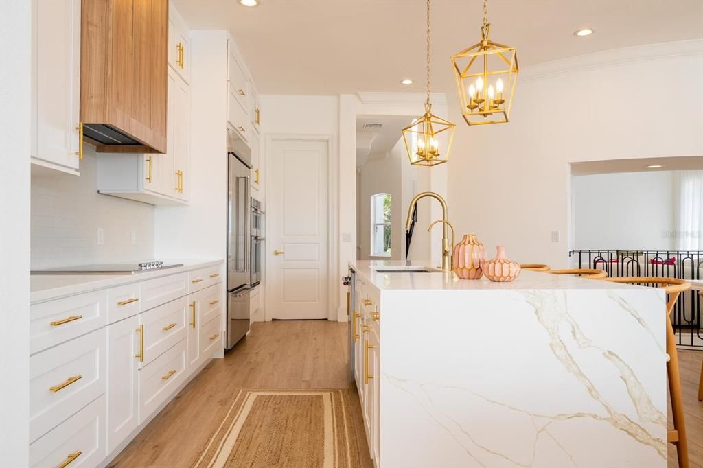 Interior, Kitchen, Pendant Lights, Recessed Lighting, Wood Texture Flooring