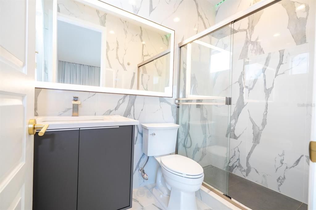 Bathroom, Glass Shower, Interior, Marble, Marble Walls