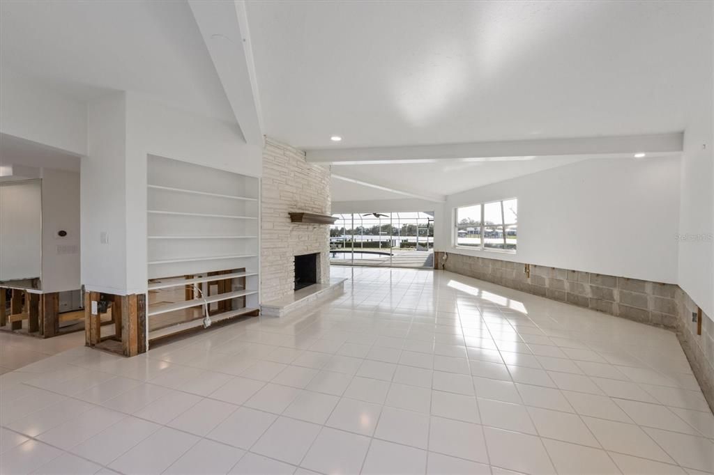 Empty room, Fireplace, Interior, Recessed Lighting
