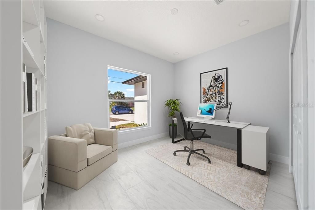 Home Office, Interior, Marble, Recessed Lighting