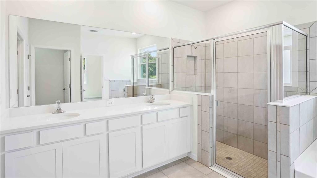 Bathroom, Dual Sink Vanities, Glass Shower, Interior, Recessed Lighting