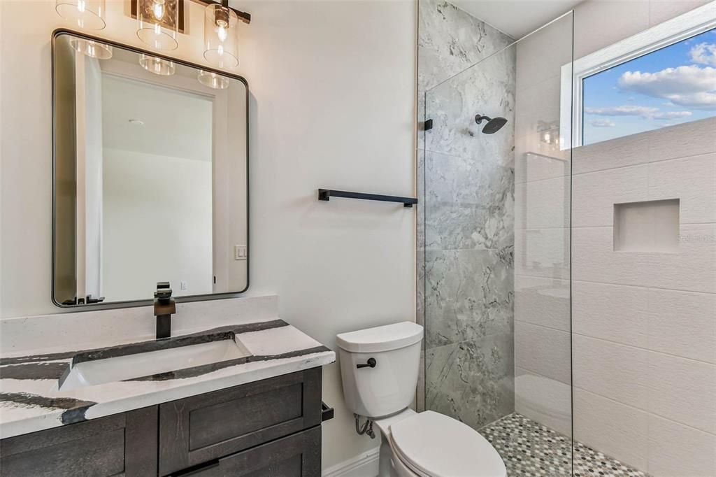 Bathroom, Glass Shower, Interior, Marble Walls