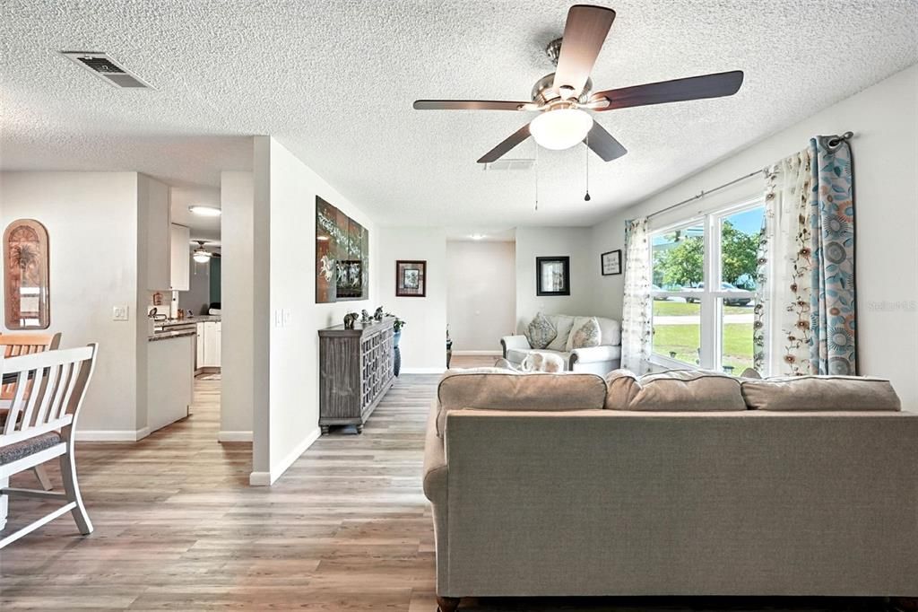 Interior, Kitchen, Living room, Recessed Lighting, Wood Texture Flooring