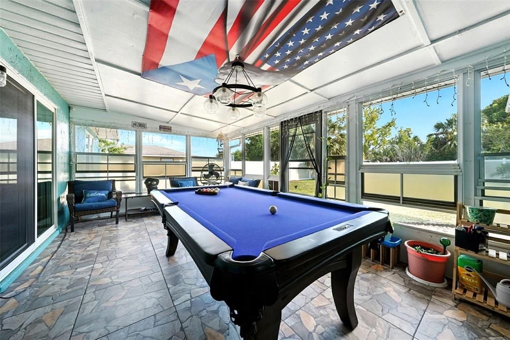 Billiard Table, Game Room, Interior, Pendant Lights, Sun Room