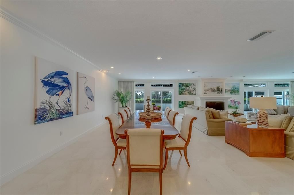 Dining room, Fireplace, Interior, Living room, Recessed Lighting