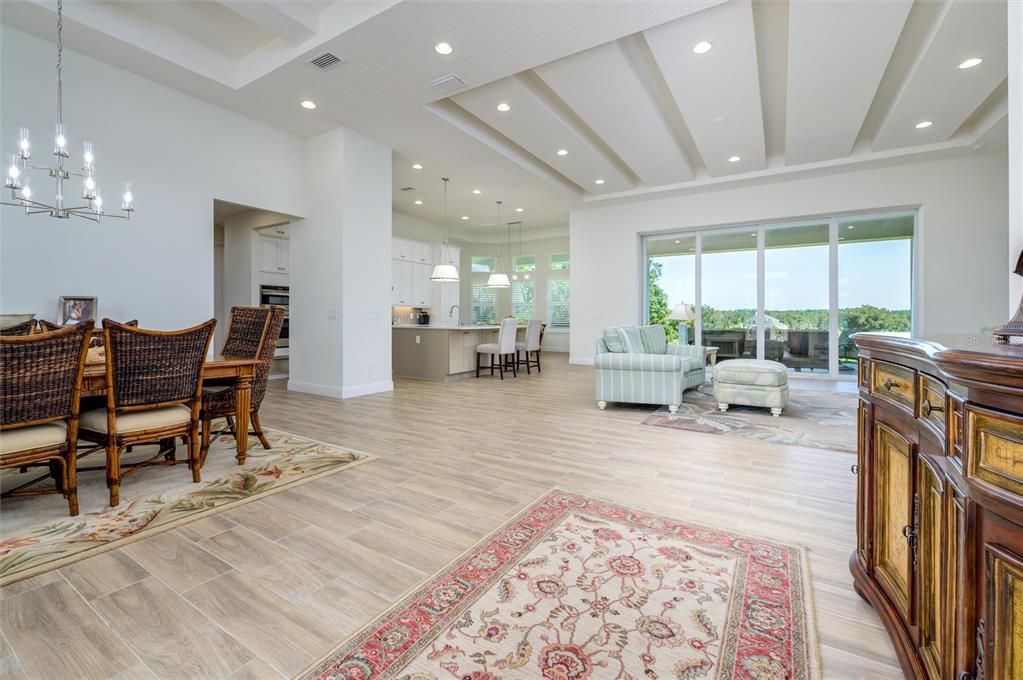 Chandelier, Dining room, Interior, Kitchen, Pendant Lights, Recessed Lighting, Wood Texture Flooring