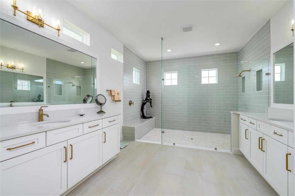 Bathroom, Dual Sink Vanities, Glass Shower, Interior, Recessed Lighting