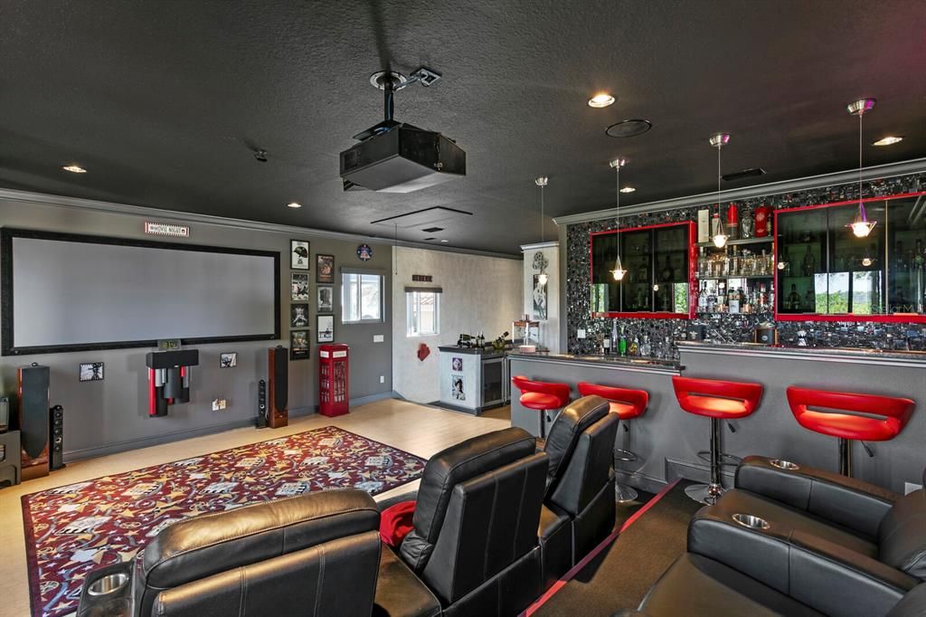 Home Theatre Room, Interior, Pendant Lights, Projection Screen, Recessed Lighting, Theatre Room