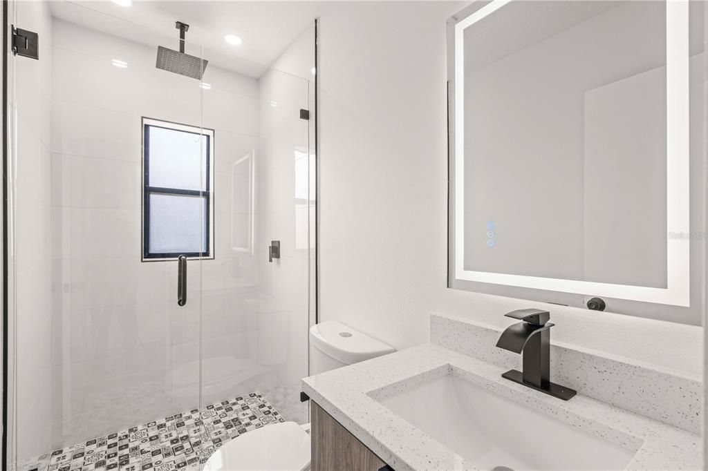 Bathroom, Glass Shower, Interior, Recessed Lighting