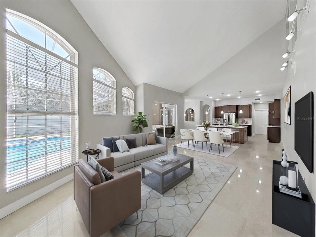 Dining room, Interior, Kitchen, Living room, Pendant Lights, Recessed Lighting